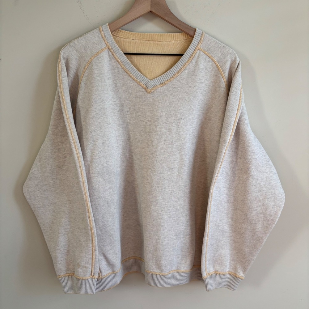 Caribbean Joe Reversible V-Neck Sweatshirt Yellow Grey Heather Raglan Pullover